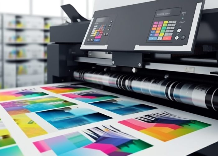 Modern printing press produces multi colored printouts accurately generated by artificial intelligence